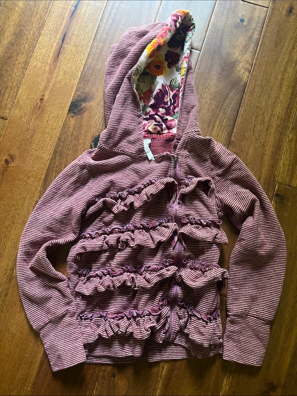 Matilda Jane Striped Ruffle Hoodie with Floral Hood Lining